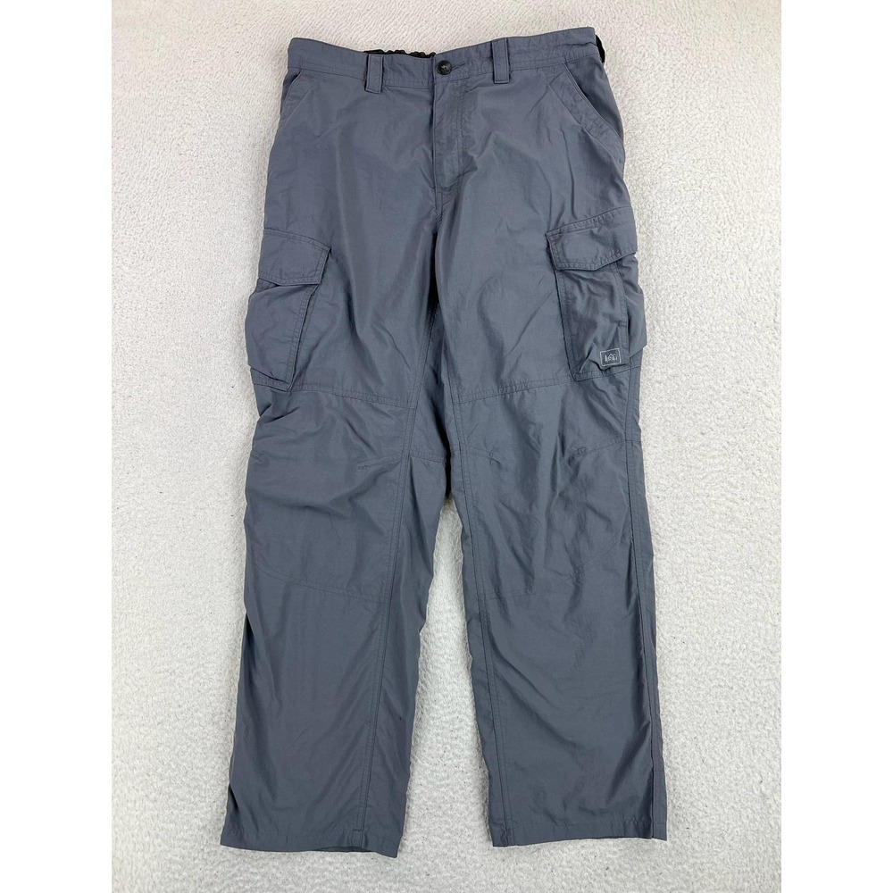 REI Pants Mens Large Gray Hiking Cargo Elastic Waist Lightweight Pockets Outdoor